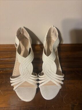 Charter Club Ivory Beaded Strappy sparkle Heels sandals white size 9.5